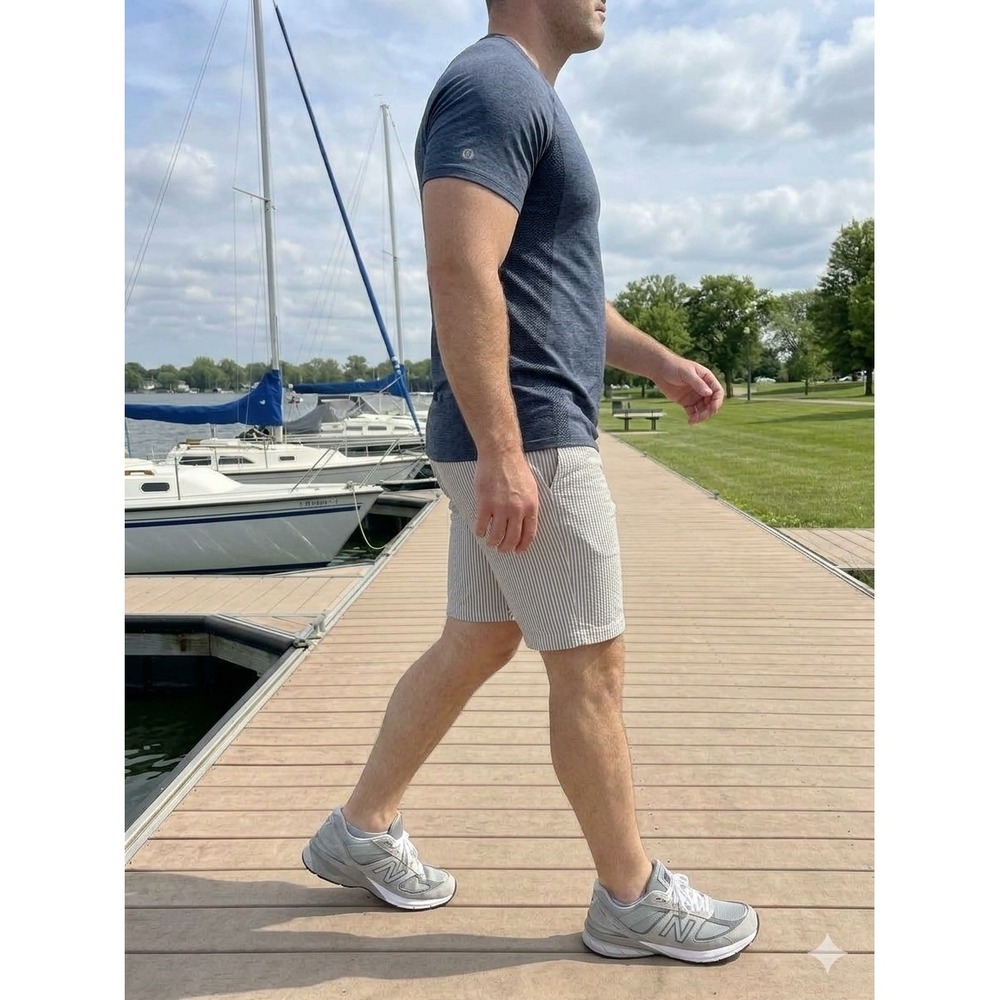 Lululemon Kahuna Shorts 10 in Mens 40 Grey White Seersucker Striped Casual